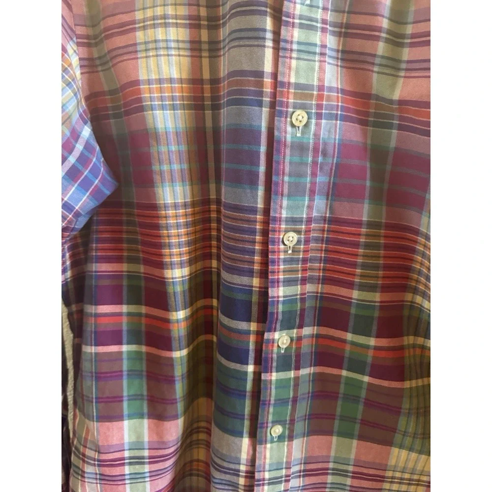 Polo Ralph Lauren Med Blue Label Men's Pastel Plaid Long Sleeve Button Up Shirt